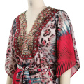 Custom Islam Dubai Elegant Digital Print Kaftan With Bandage For Muslim Woman